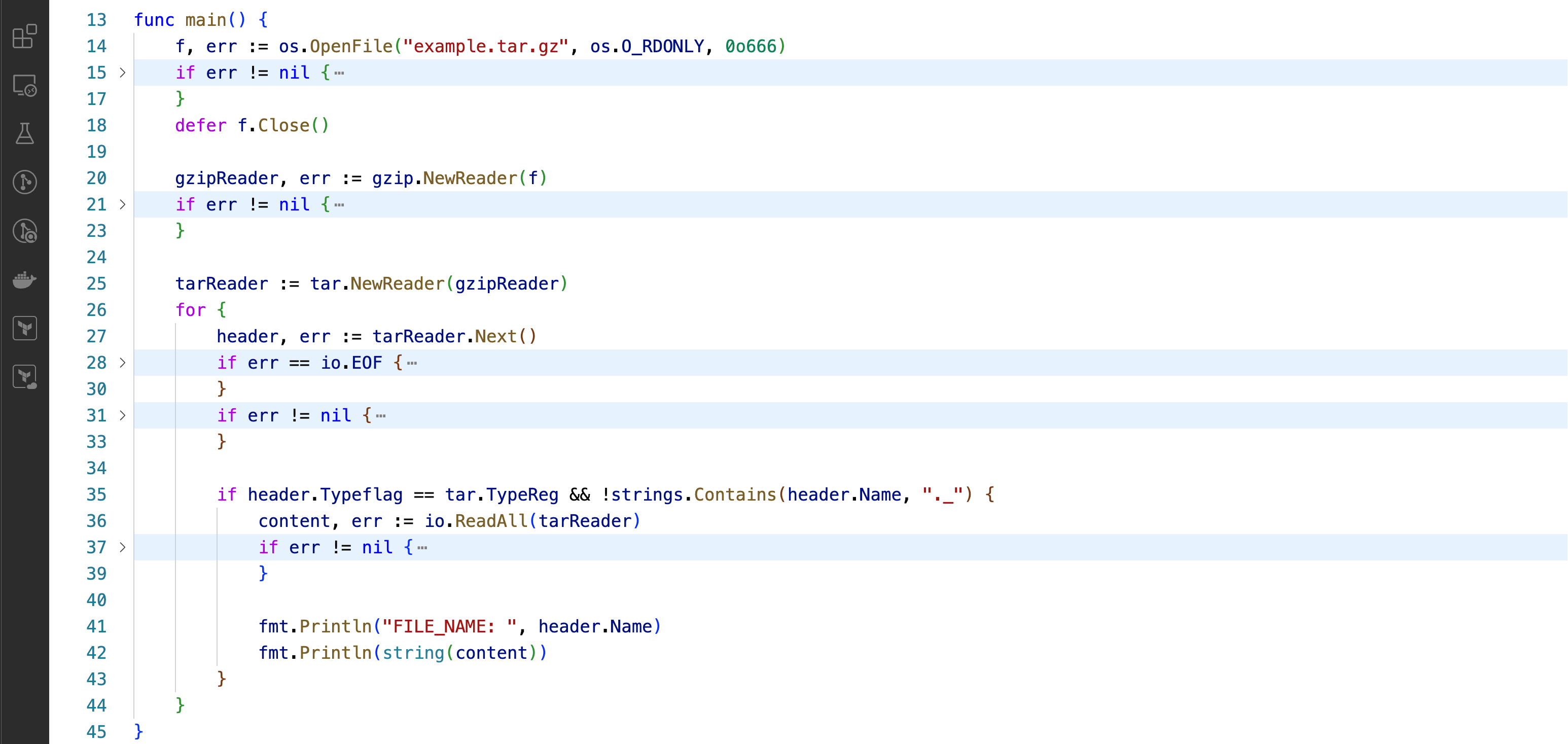 Extracting files from a gzipped tar archive using go cloud native